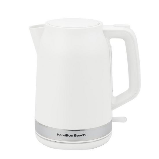 Hamilton Beach Ella Cordless Kettle, 1.7L, Boil Dry Protection, Auto Shut Off, Detachable Filter, Lift & Grip Handle, Push Button Lid, Water Level Window, UK Strix Technology, Matte White