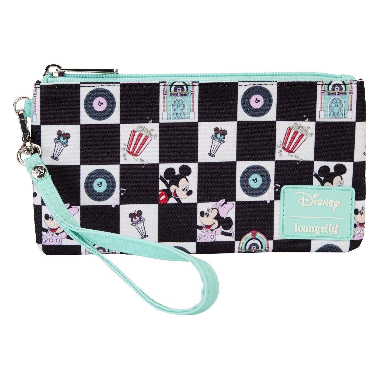 Disney Mickey and Minnie Date Night Diner Allover Print Nylon Wristlet