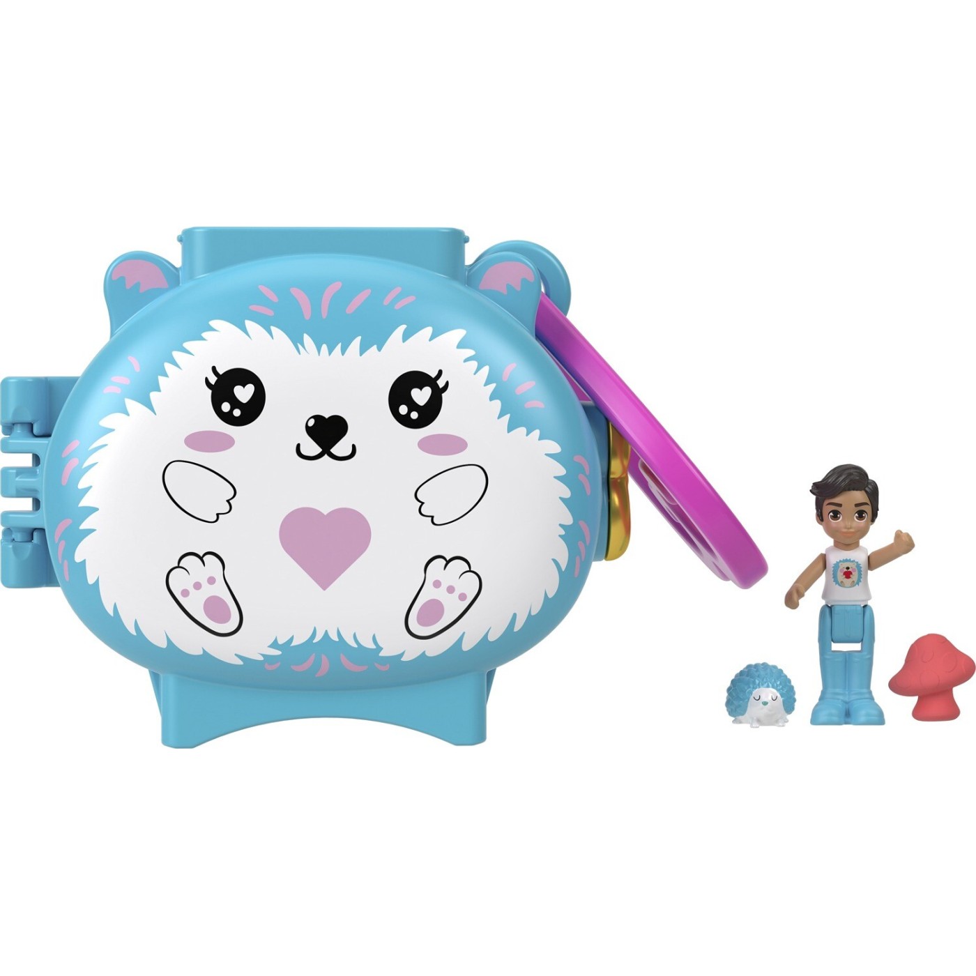 Polly Pocket Pet Connects Hedgehog Compact Playset with Mermaid Doll, Otter Figure and Accessory, Stackable