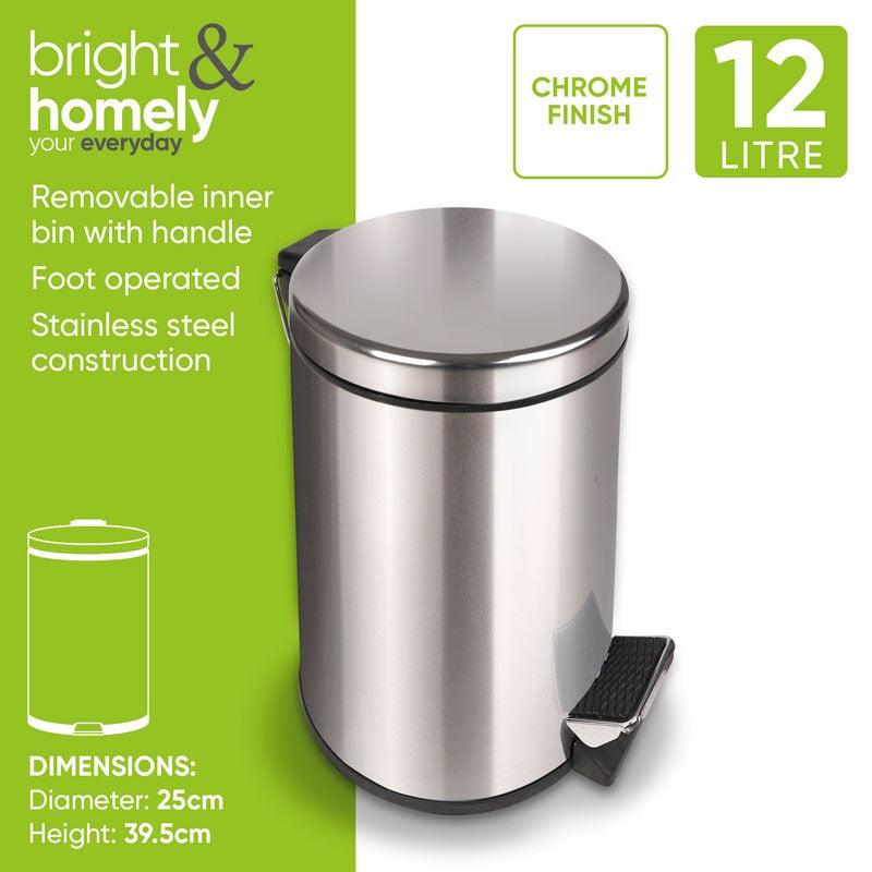 Bright & Homely Pedal Bin Stainless Steel 12Ltr