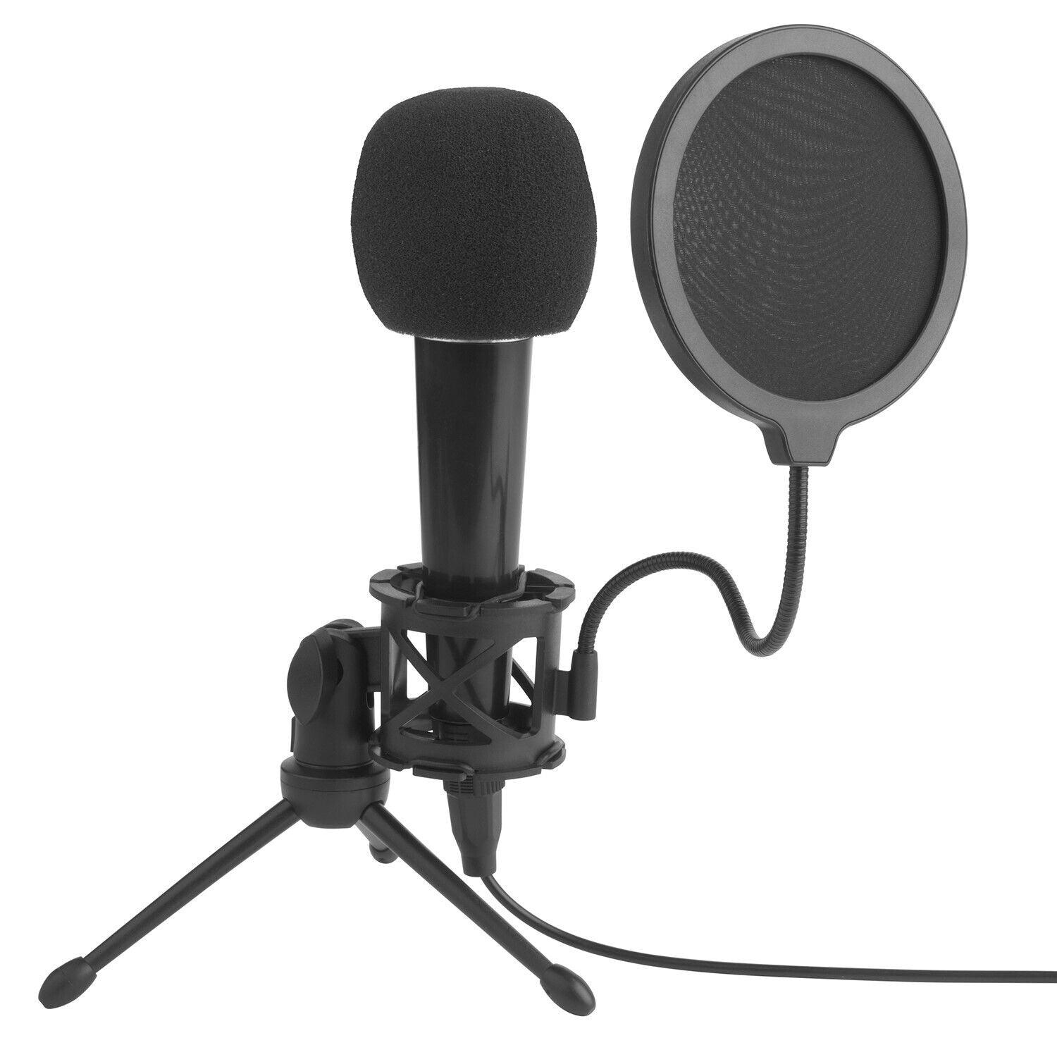 Intempo Podcast Desktop Microphone - Pop Filter for Vlogging and Gaming, Captures Rich Full Bodied Sound, Includes Adjustable Shock Mount, Tripod Stand, Foldable Angle and 3.5 mm Jack
