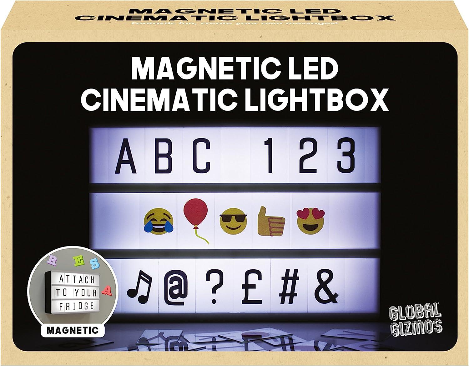 Miniature Magnetic A6 Cinematic Light Up Box | Set Includes 90 Letters, Numbers & Symbols | 3 Rows | Parties/Birthdays/Weddings/Christmas, White