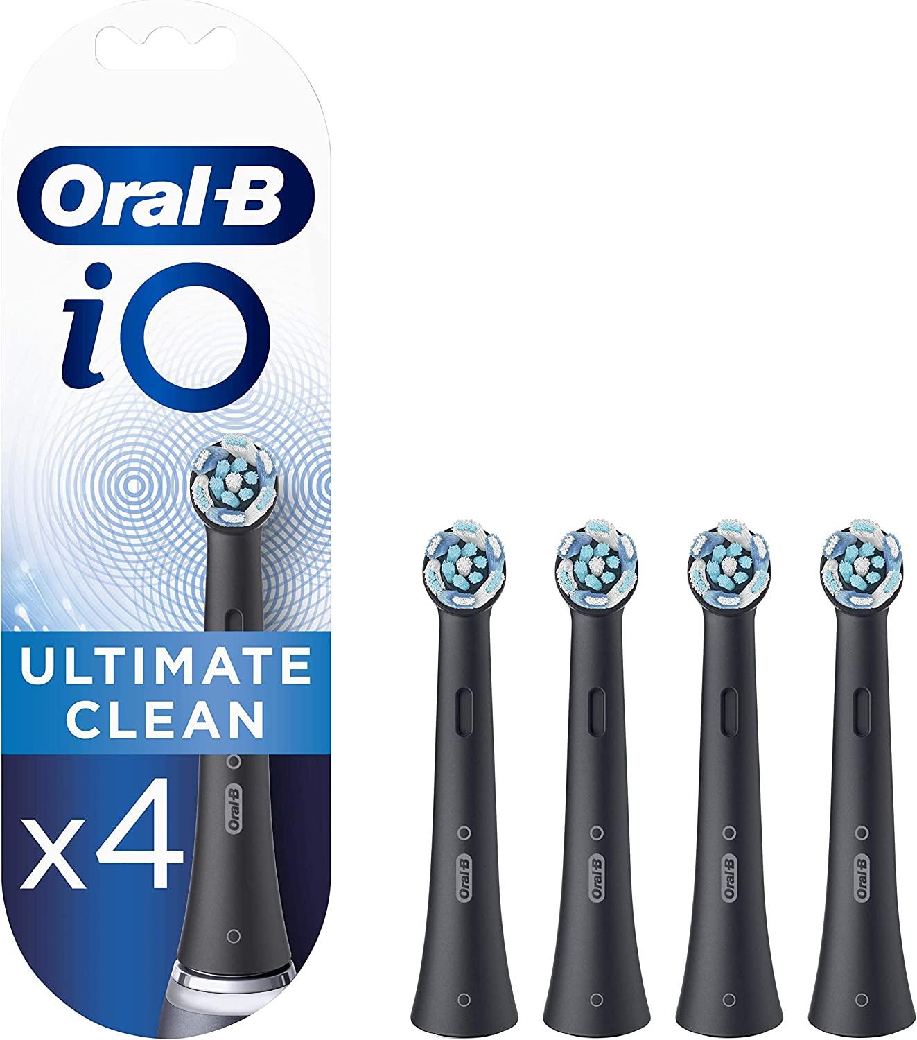 Oral-B iO Ultimate Clean Electric Toothbrush Head, Twisted & Angled Bristles for Deeper Plaque Removal, Pack of 4, Black