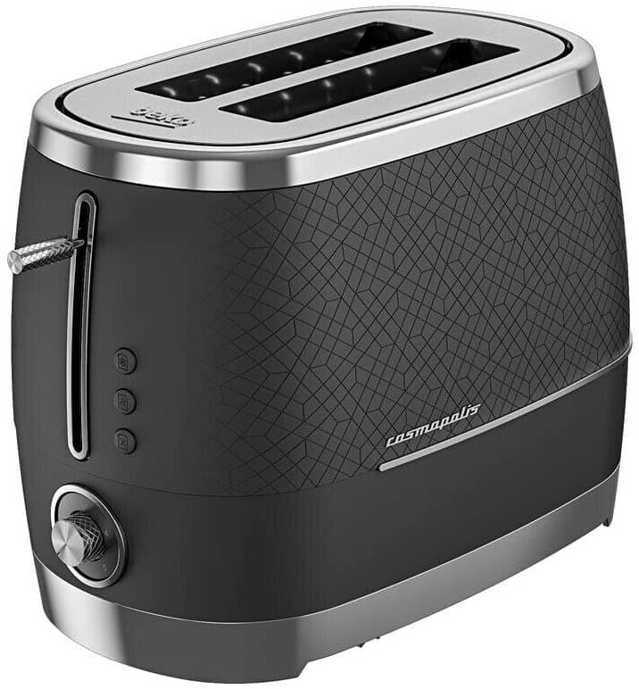 Beko Cosmopolis Toaster Retro Black Chrome Design, Extra Wide Slot 2-Slice Toaster, Includes Defrost, Reheat & Cancel Functions
