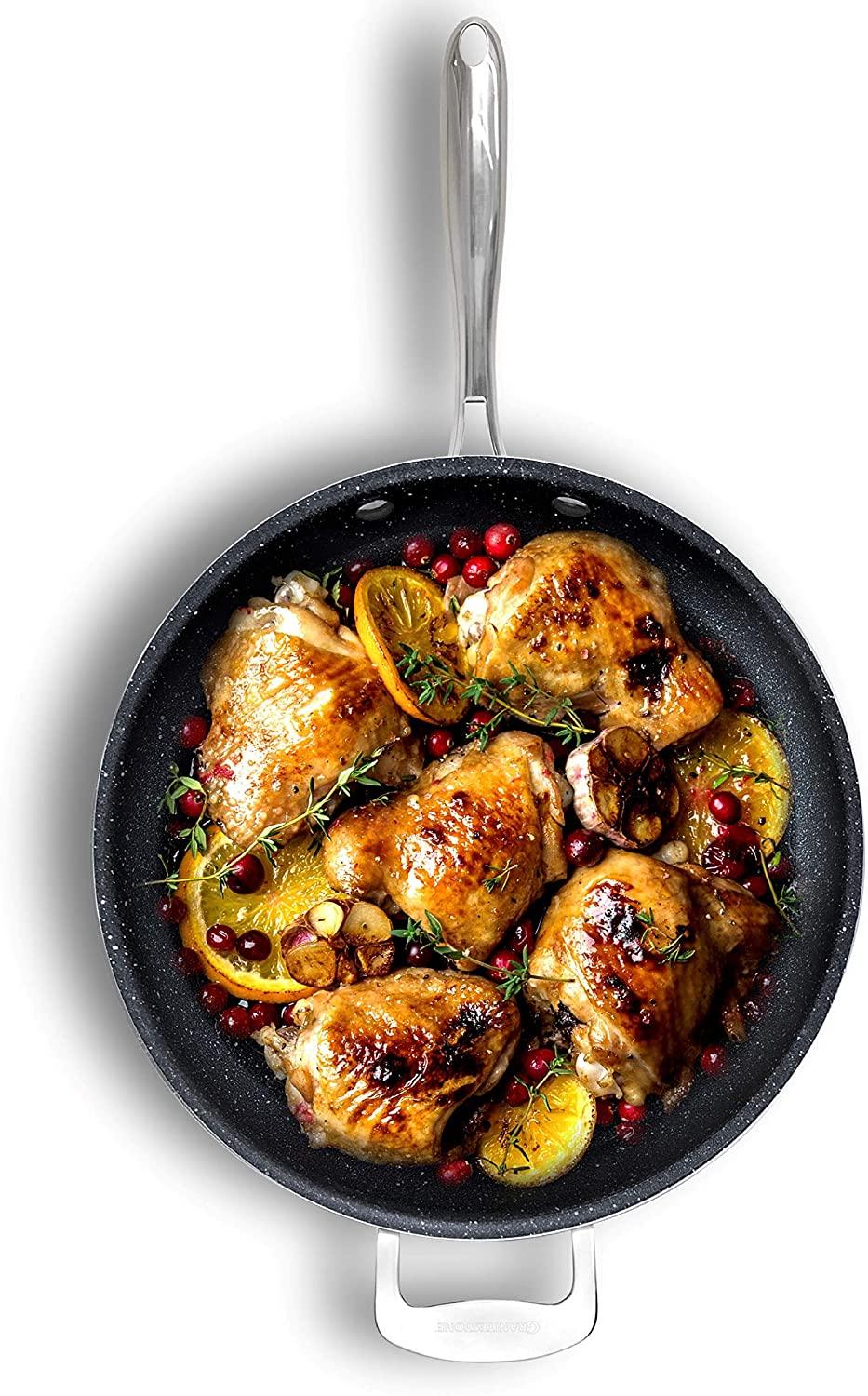 Granite Stone 14” Nonstick Frying Pan with Ultra Durable Mineral and Diamond Triple Coated Surface, Family Sized Open Skillet with Stainless Steel Stay Cool & Helper Handle, Oven and Dishwasher Safe