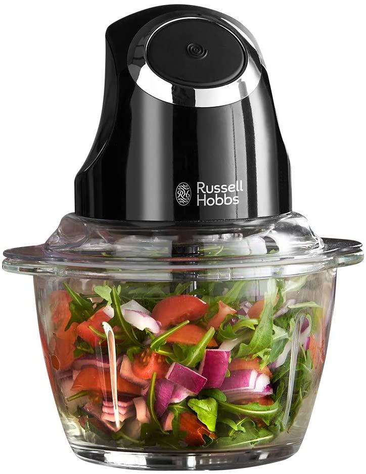 Russell Hobbs Desire Mini Chopper, Vegetable and Onion Chopper, 500 ml Capacity Glass Bowl, Matte Black, 200 W