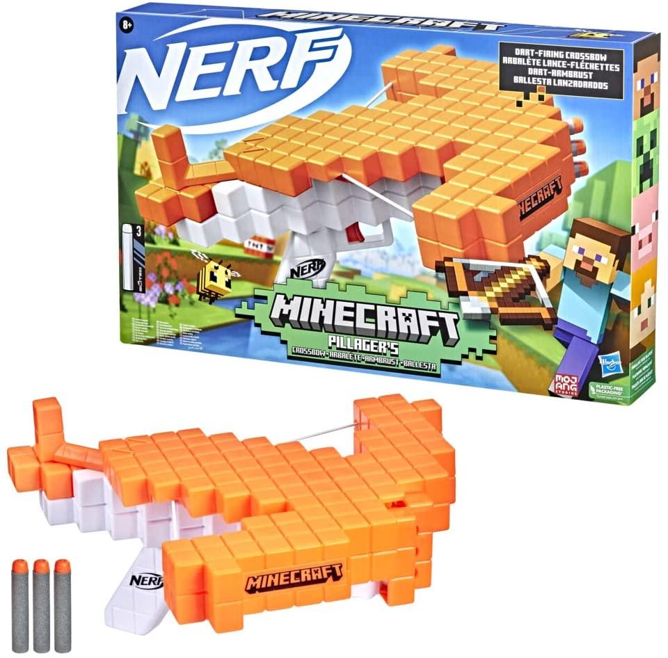Nerf Minecraft Pillager's Crossbow Dart-Blasting Crossbow, Real Crossbow Action, Includes 3 Official Nerf Elite Darts