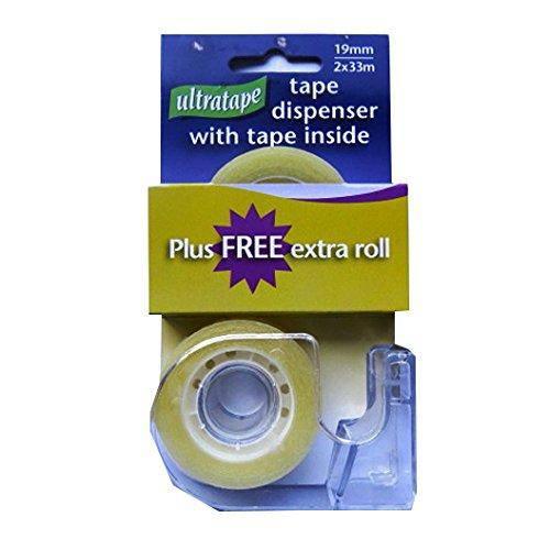 Ultratape Clear Sellotape Tape & Dispenser Roll 19mm x 33m - 2 x Rolls - Gadget Station