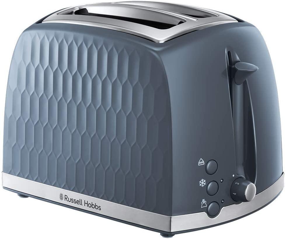 Russell Hobbs 2 Slice Toaster - Contemporary Honeycomb Design with Extra Wide Slots and High Lift Feature Grey