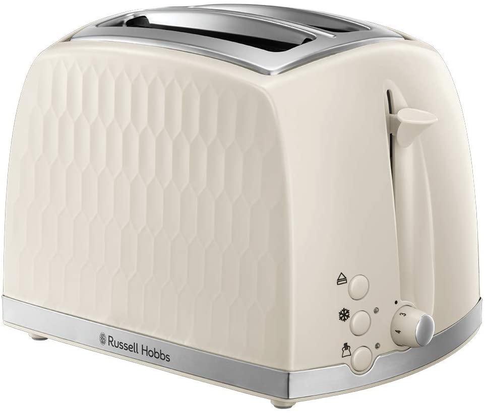 Russell Hobbs 2 Slice Toaster - Contemporary Honeycomb Design with Extra Wide Slots and High Lift Feature Cream