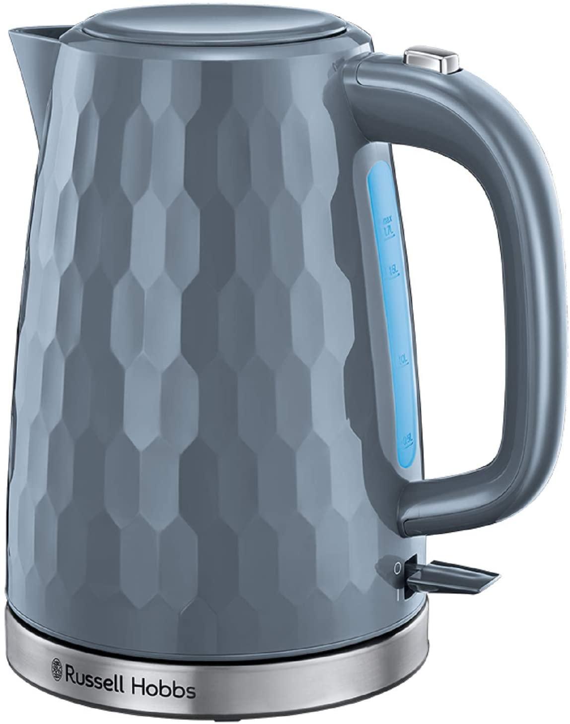 Russell Hobbs Cordless Electric Kettle - Contemporary Honeycomb Design with Fast Boil and Boil Dry Protection, 1.7 Litre, 3000 W, Grey