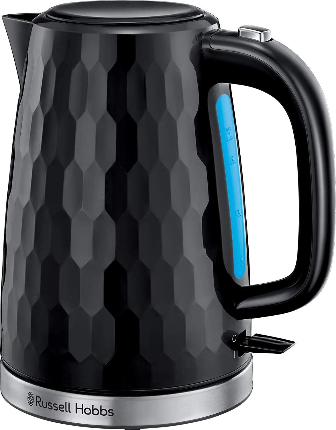 Russell Hobbs Cordless Electric Kettle - Contemporary Honeycomb Design with Fast Boil and Boil Dry Protection 1.7 Litre 3000 W Black