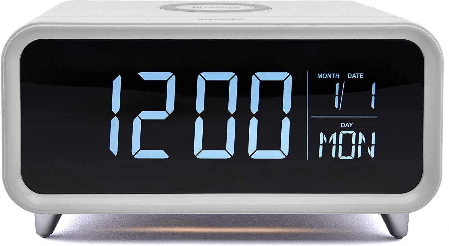 Groov-e Athena Alarm Clock with Wireless Charging Pad & Night Light White