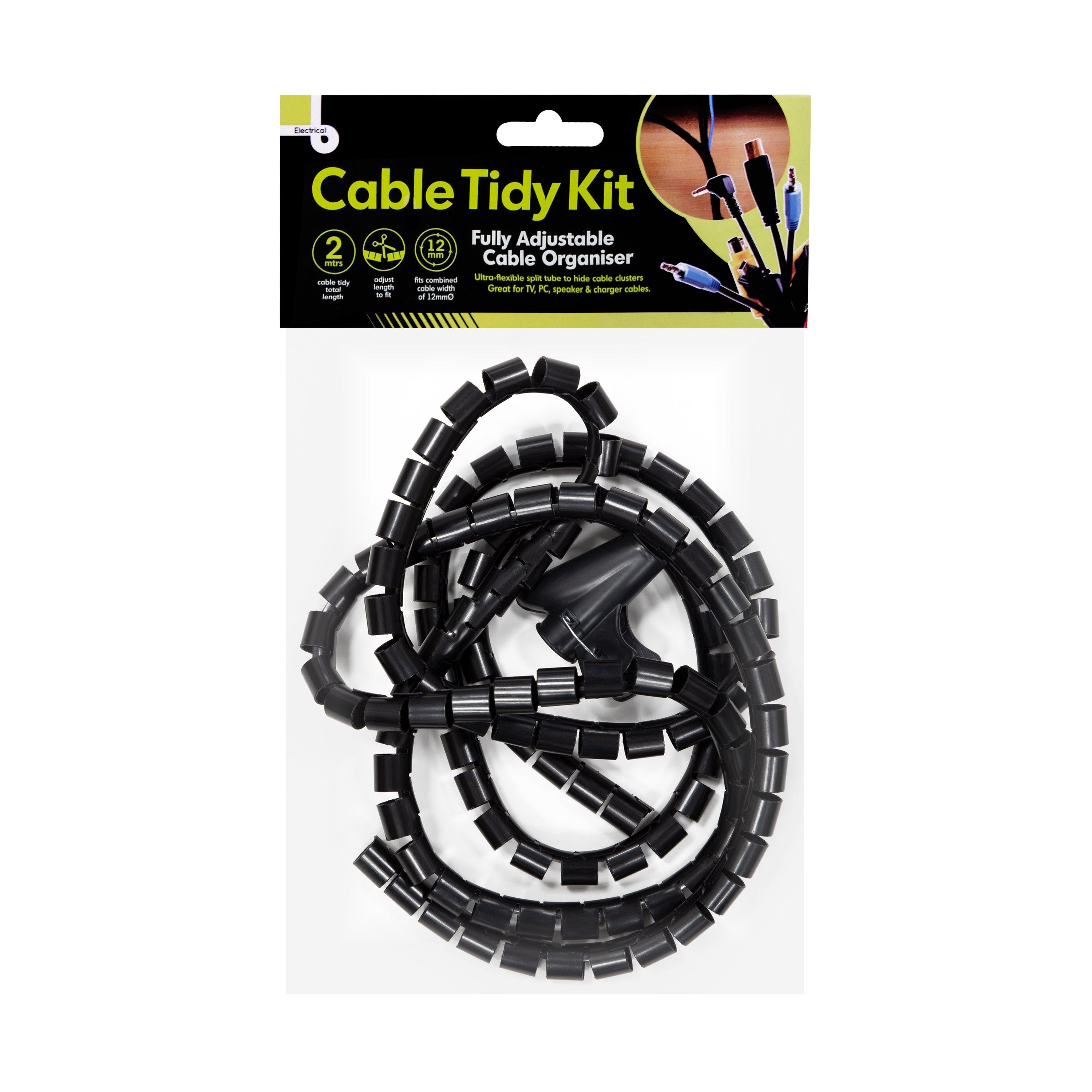 Cable Tidy Wire Organising Tool Zip Kit Spiral Wrap Home PC TV Video Office Black