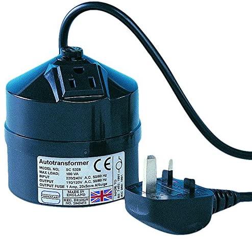 Tacima 240/120V Stepdown Transformer USA to UK 100VA SC5328, Black & Tacima SC5474W/BP Step Down Voltage Convertor,230/240 Volts down to 110/120 Volts – Maximum Load 50VA (Approximately 50Watts)