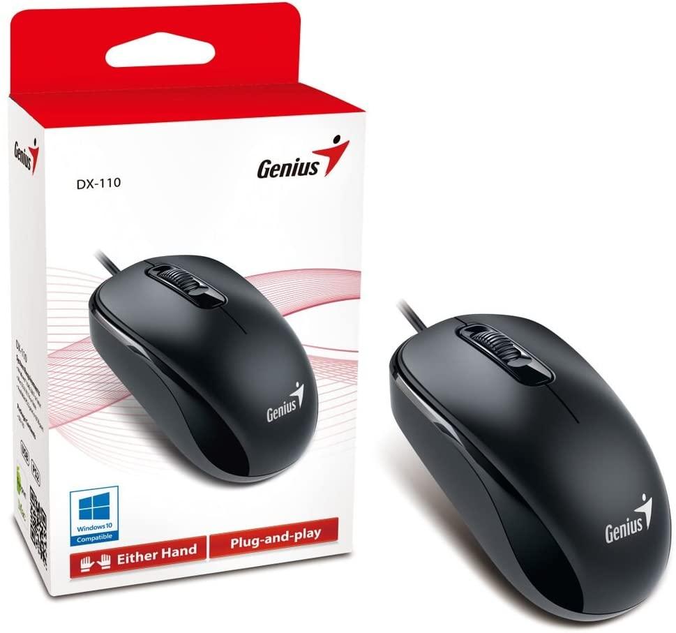 Genius Wired USB Plug and Play Mouse, 1000 DPI Optical Tracking, 3 Button with Scroll Wheel, Ambidextrous Design with 1.5m Cable, Black