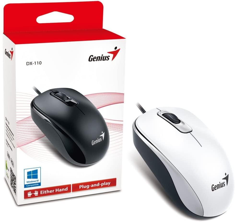 Genius Wired USB Plug and Play Mouse, 1000 DPI Optical Tracking, 3 Button with Scroll Wheel, Ambidextrous Design with 1.5m Cable, White