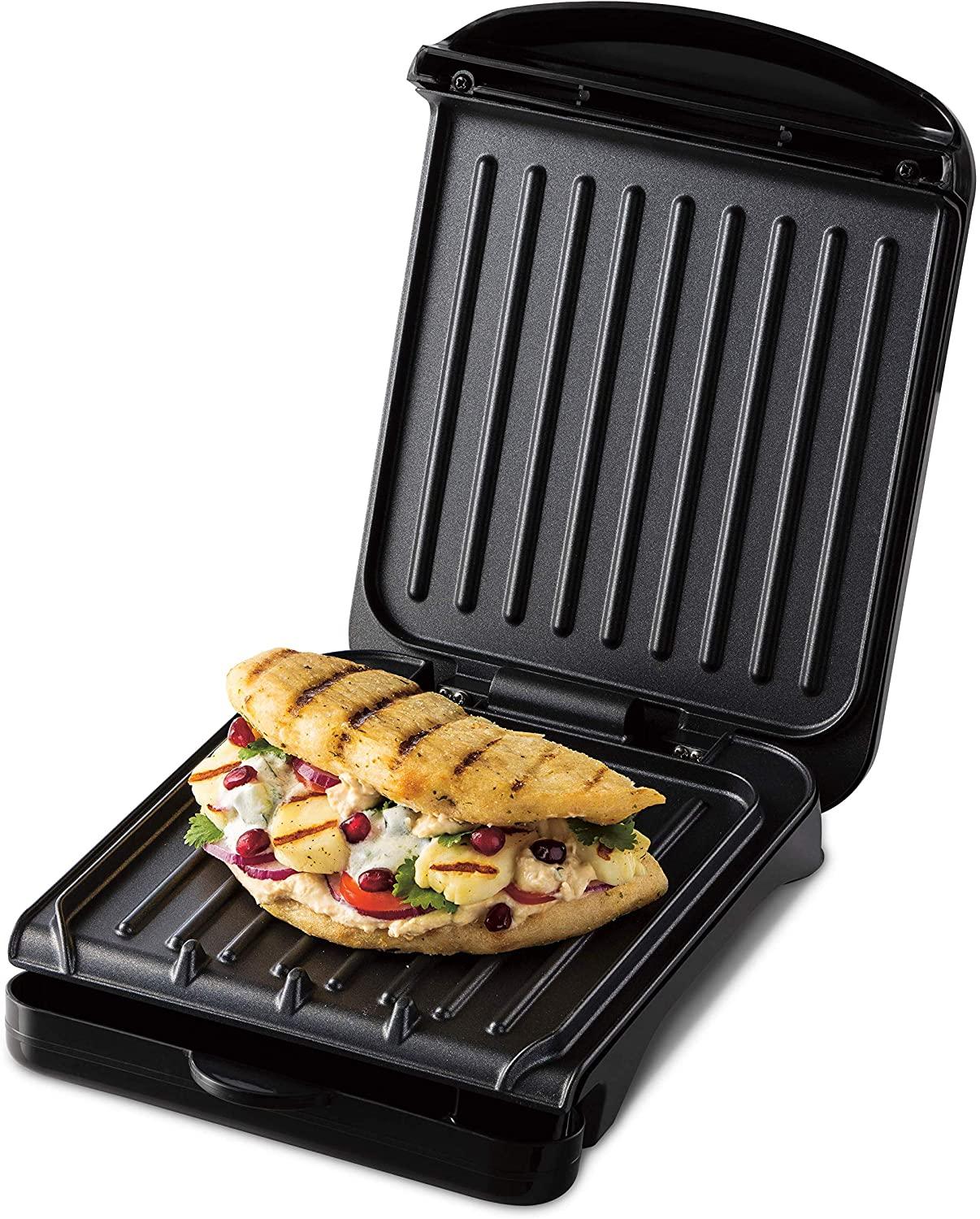 George Foreman Small Fit Grill - Versatile Griddle, Hot Plate and Toastie Machine with Speedy Heat Up and Easy Cleaning Black