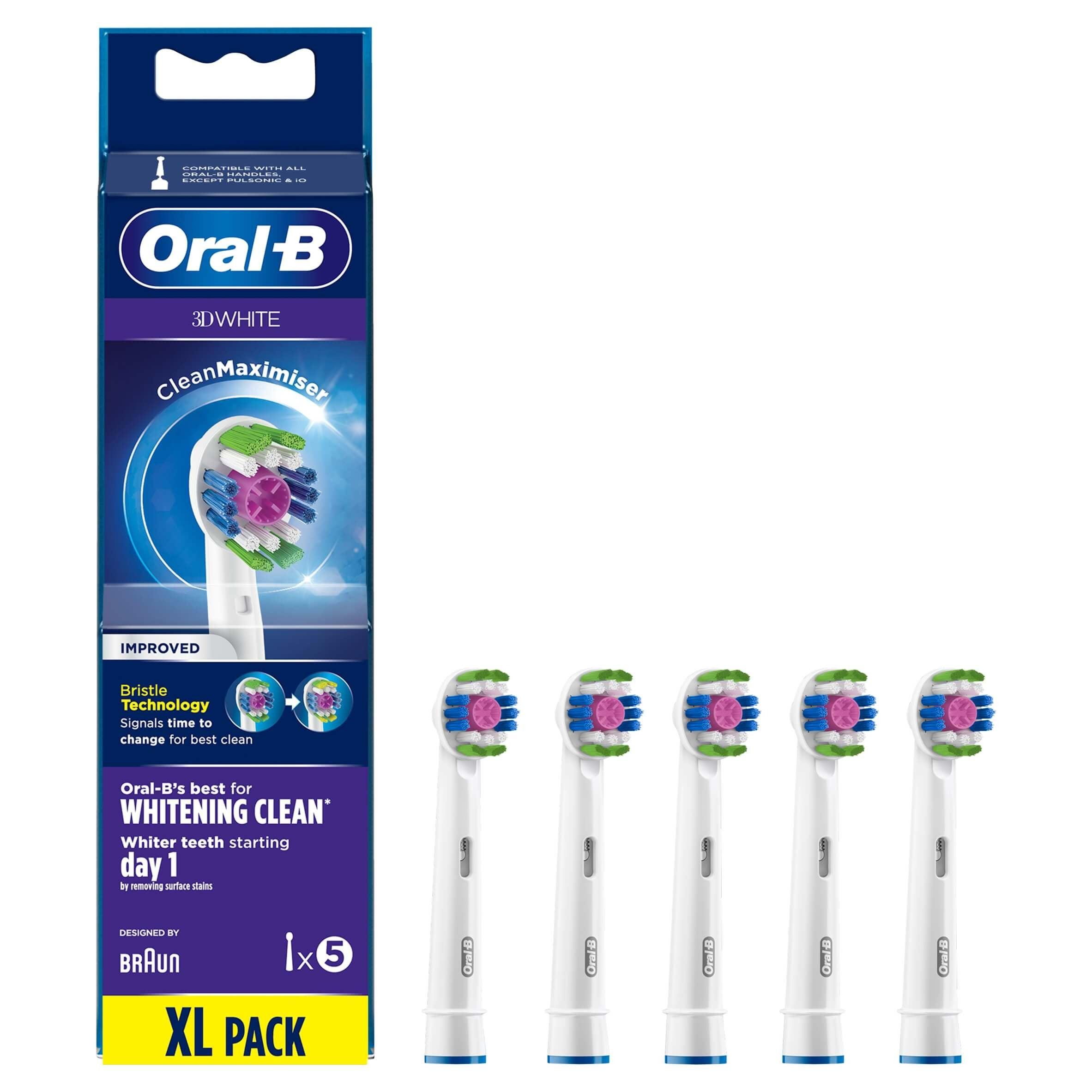 Oral-B 3D White Replacement Toothbrush Head with CleanMaximiser Technology, Pack of 5 Counts
