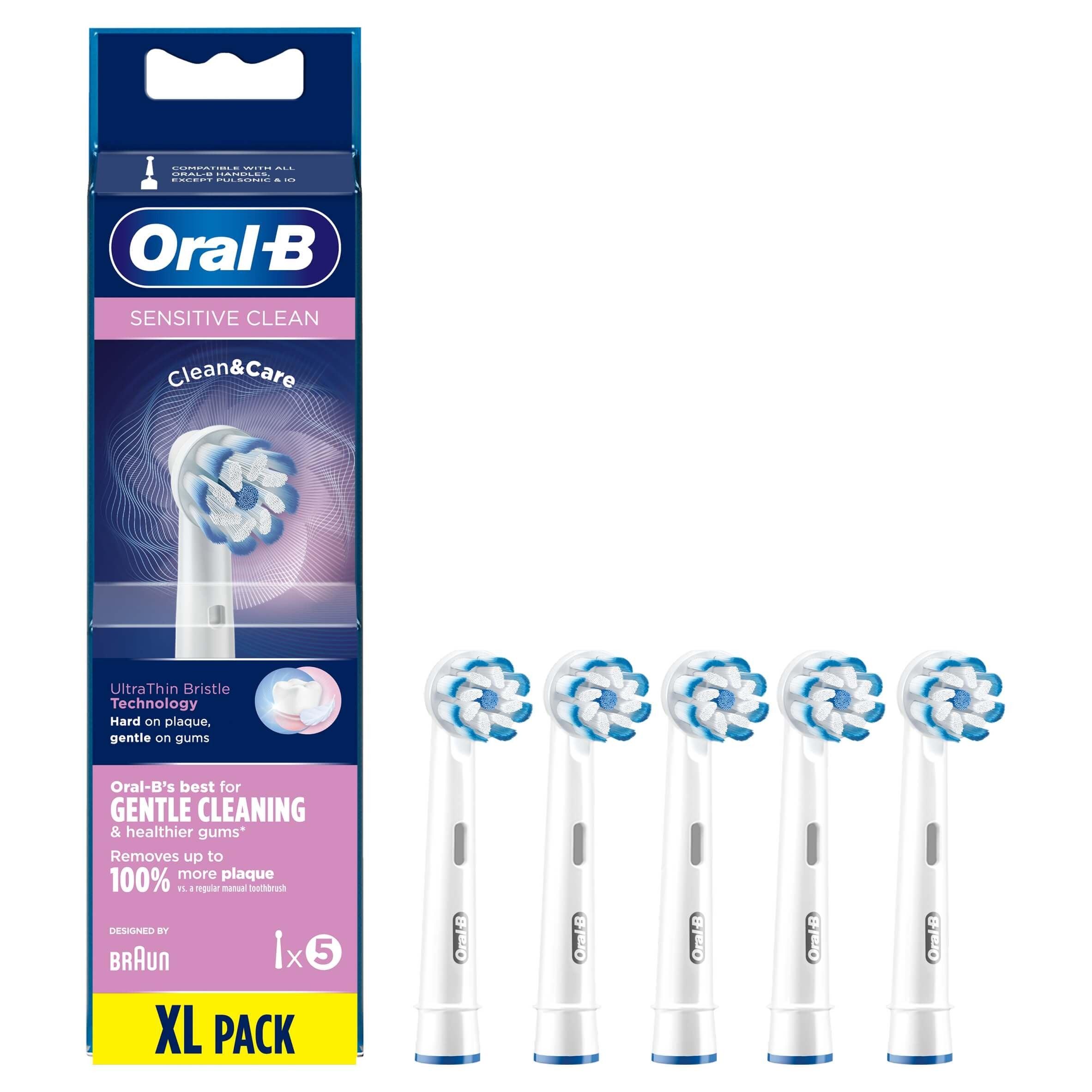 Oral-B Clean and Care Sensitive Clean Replacement Toothbrush Head, Pack of 5 Counts
