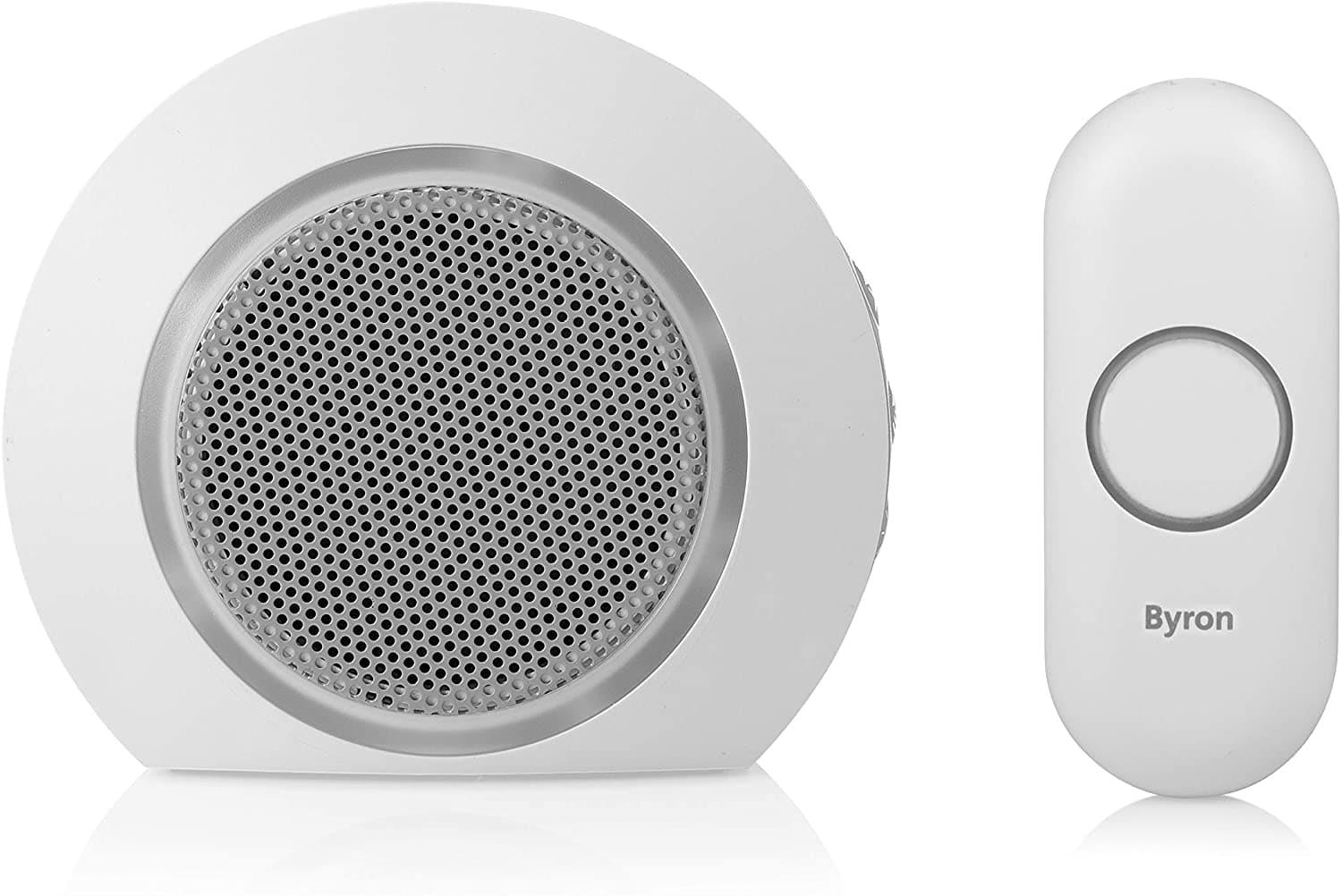 Byron Wireless Portable Doorbell Set, 175 m Range, 8 Melodies, Visual Alert System