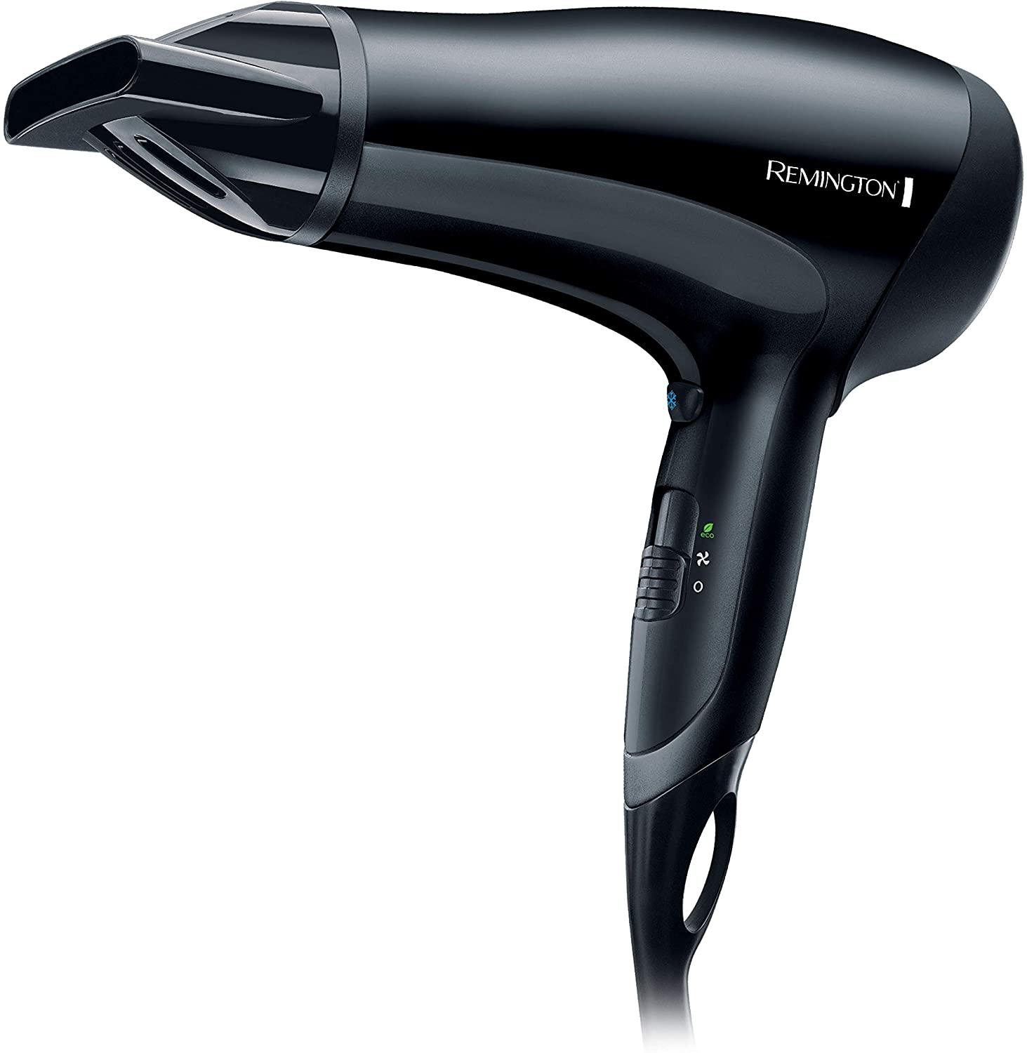 Remington Hair Dryer (Powerful, Lightweight, Concentrator, Ceramic Ionic Grille for even Heat Anti-Static, 3 Heat / 2 Speed Settings with Cool Shot, Eco Setting for Energy Saving, 2000W)
