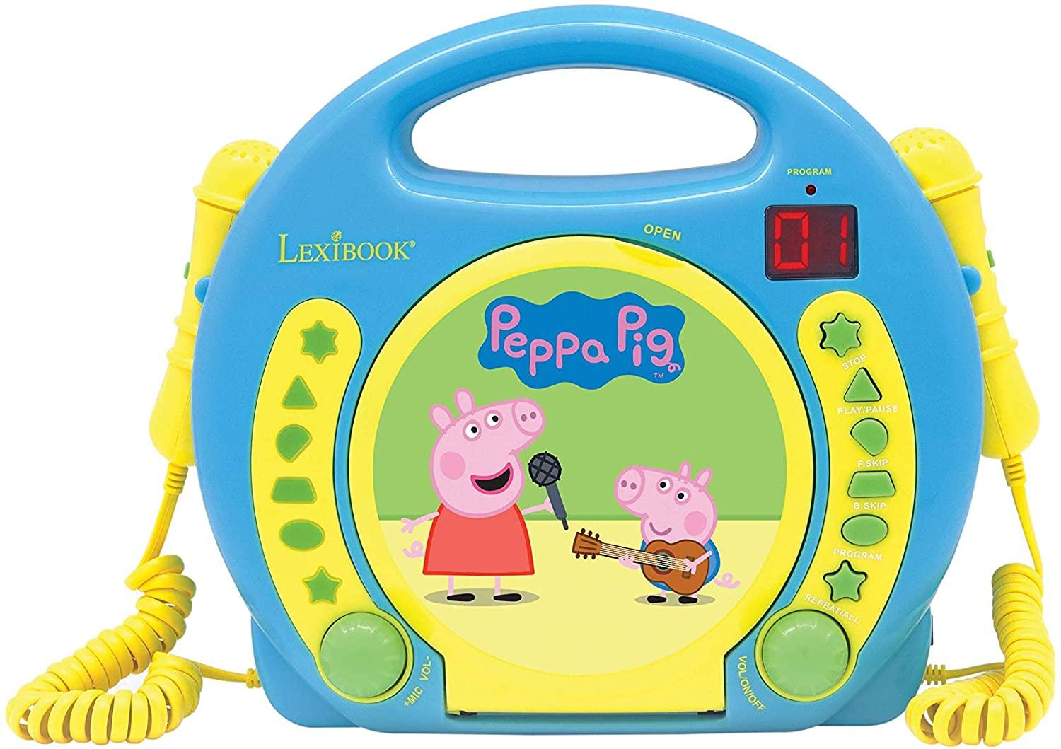 Lexibook Peppa Pig Georges Karaoke CD Player with 2 Microphones, Programming Function, Headphones Jack, for Kids, with Power Supply or Batteries