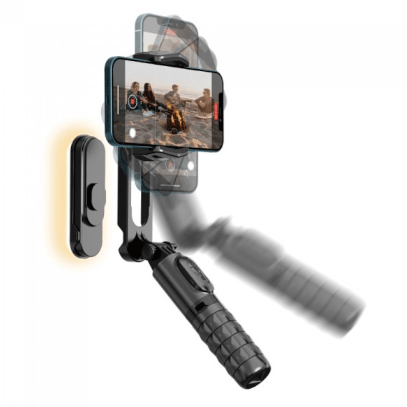 Devia Handheld Gimbal Stabiliser Bluetooth Selfie Stick, Tripod & Light Bar Black, Android and iPhone Gimbal with Vlogging Stabilizer, YouTube TikTok Video