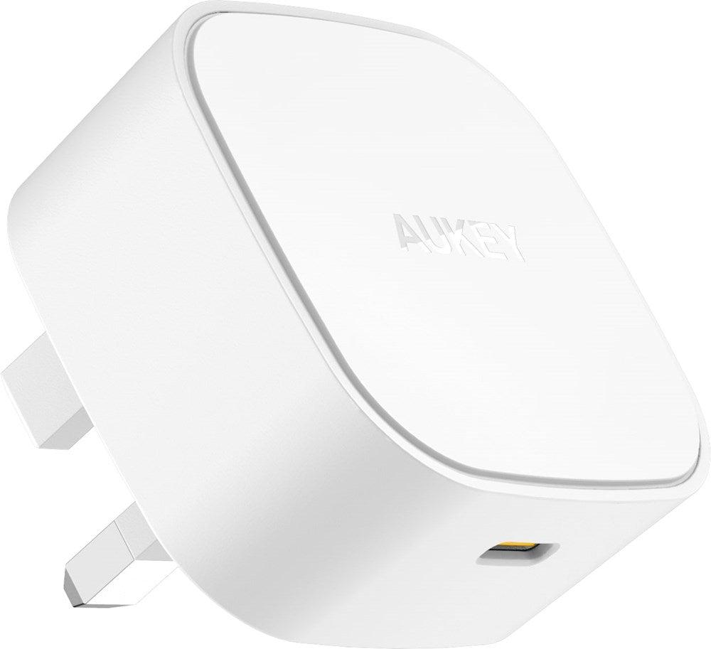 Aukey 20W Charger Type C Power Delivery 3-Pin UK Charging Plug White for iPhone 13 Mini, 13, 13 Pro, 13 Pro Max, iPhone 12 Mini, 12, 12 Pro, 12 Pro Max, iPad Pro