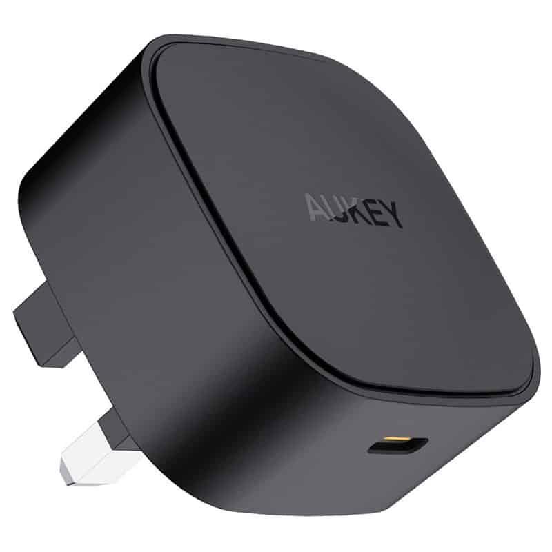 Aukey 20W Charger Type C Power Delivery 3-Pin UK Charging Plug Black for iPhone 13 Mini, 13, 13 Pro, 13 Pro Max, iPhone 12 Mini, 12, 12 Pro, 12 Pro Max, iPad Pro