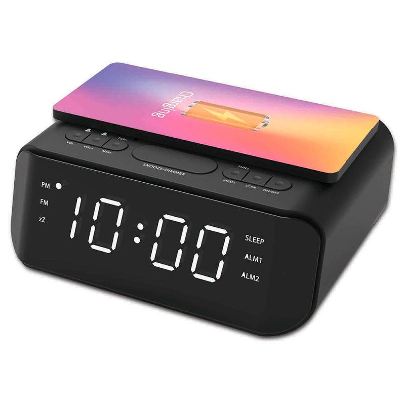 Groov-e Atlas Alarm Clock Radio with Wireless Charging Pad Black