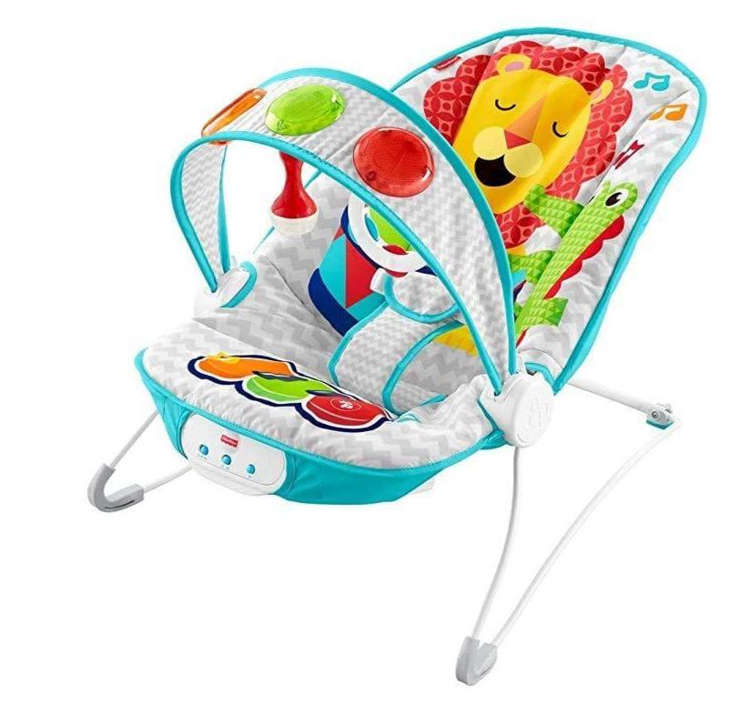 Fisher-Price Kick and Play Musical Bouncer, New-born Baby Bouncer and Chair with Removable Toy Bar and Calming Vibrations, Music, Lights and Sound