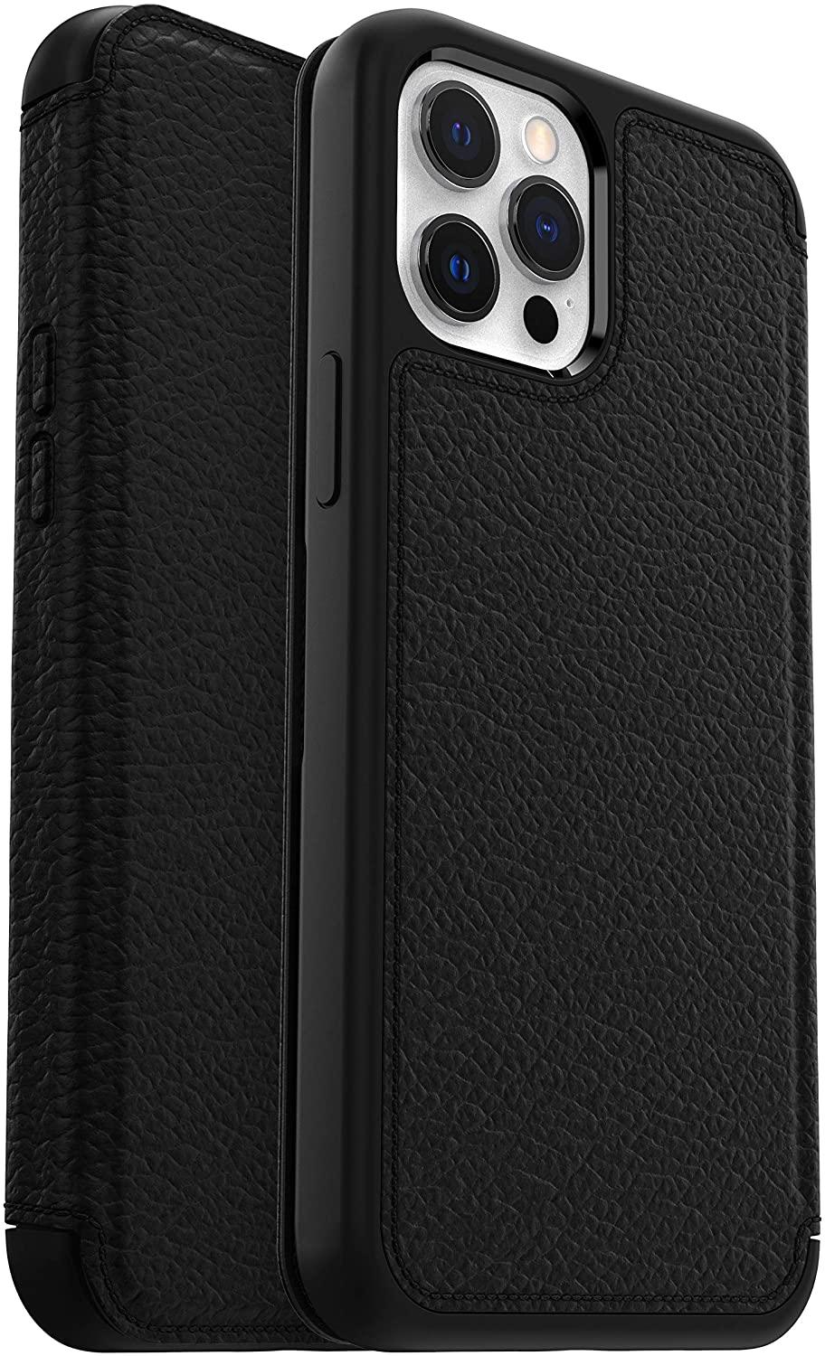 OtterBox for Apple iPhone 13, Premium Leather Protective Folio Case Cover, Strada Series, Shadow Black