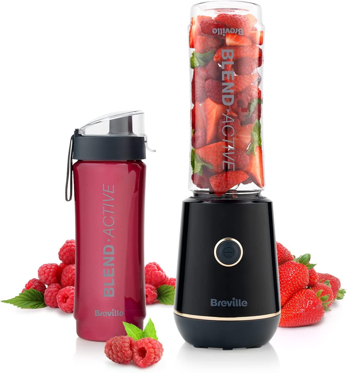 Breville Blend Active Personal Blender & Smoothie Maker | 350W | 1 Portable Blend Active Bottles (600ml) | Leak Proof Lids | Black & Gold
