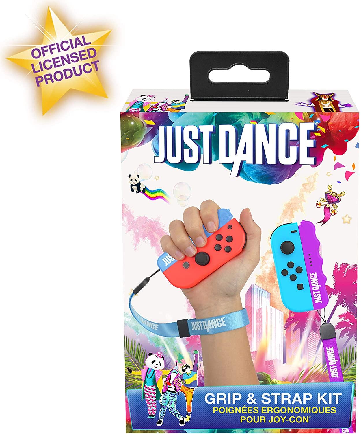 Just Dance Grip and Strap Pack Ergonomic Comfort Handles with Straps for Nintendo Switch JoyCon Controller - Blue and Purple