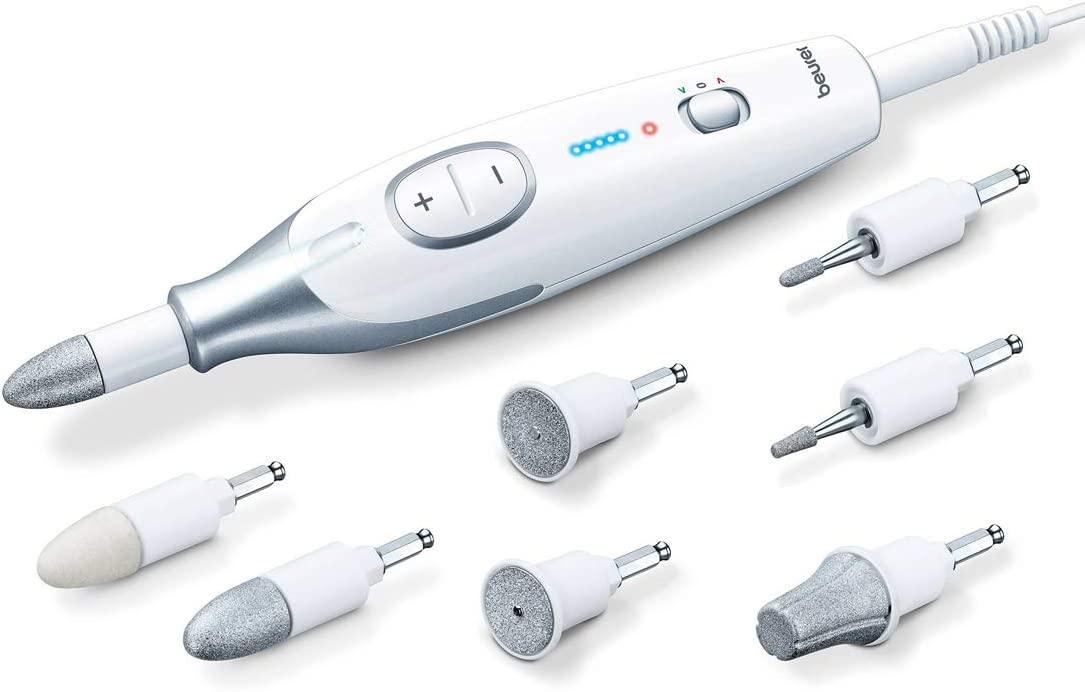Beurer MP42UK Pedicure and Manicure Set, Electric Nail File with 7 High-Quality Attachments, LED Precision Light, Fast Rotation (2500-4600rpm), UK Plug and Storage Bag