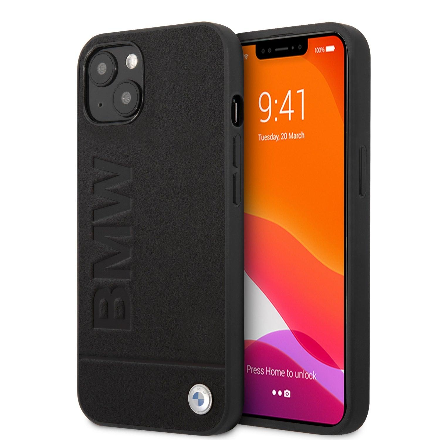 Apple iPhone 13 - Leather Case Black Hot Stamp And Metal Logo - BMW