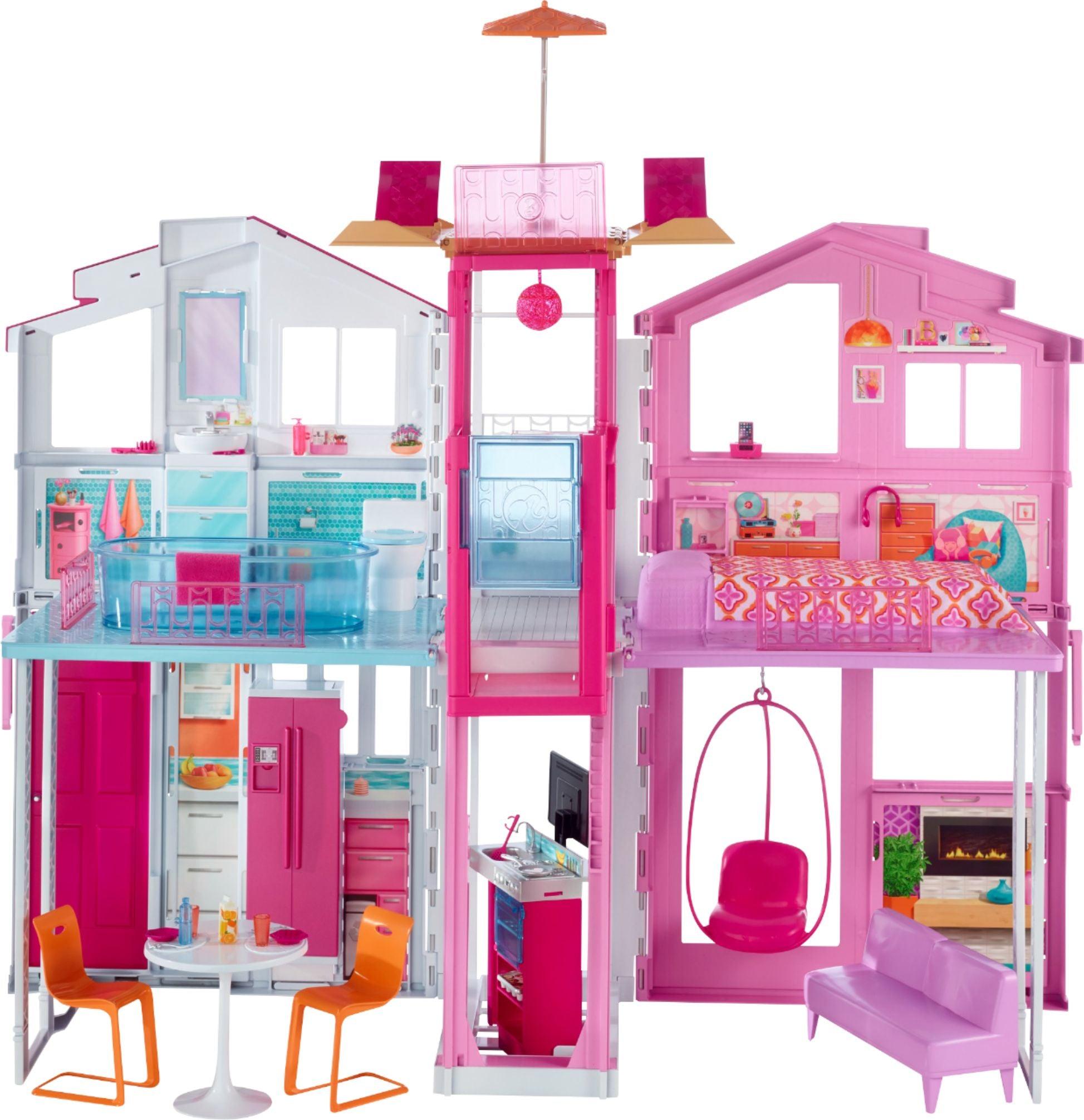 Barbie 3-Story Malibu Townhouse House with Pop-Up Umbrella