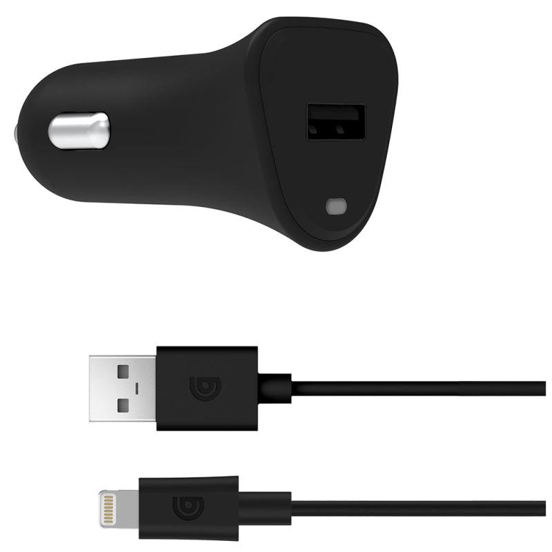 Griffin GP-135-BLK Single Port 2.4A USB Car Charger with Lightning Cable Black