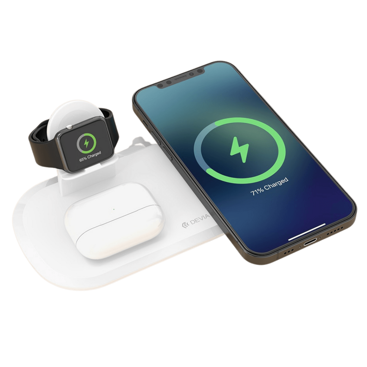 Devia 15W Triple Wireless Magnetic Charging Pad for Apple iPhone, Airpods & Watch White