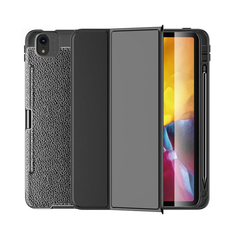 Lychee Peel Texture Horizontal Deformation Flip TPU Leather Case Cover with Three-folding Holder & Sleep / Wake-up Function For iPad Air 4 (2020) 10.9 inch (Black)