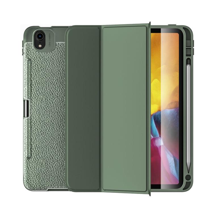 Lychee Peel Texture Horizontal Deformation Flip TPU Leather Case Cover with Three-folding Holder & Sleep / Wake-up Function For iPad Air (2020) 10.9 inch (Green)