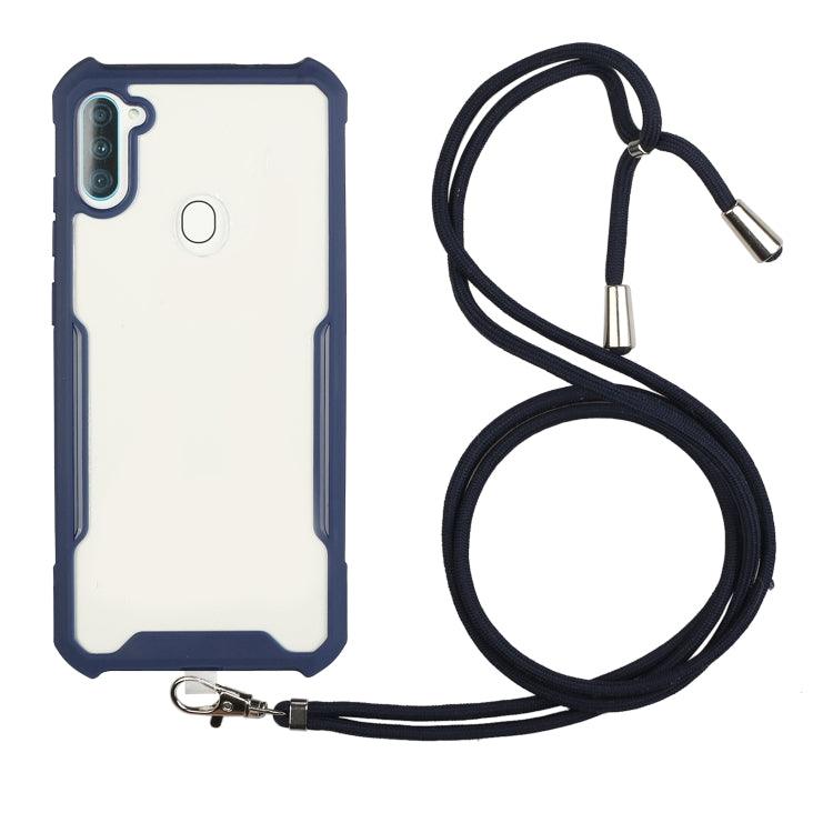 Samsung Galaxy A11 / M11 Acrylic + Color TPU Shockproof Case Cover with Neck Lanyard (Dark Blue)