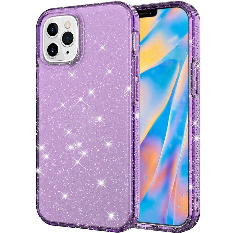 Transparent Glitter Powder Protective Case Cover Apple iPhone 12 / 12 Pro (Purple)