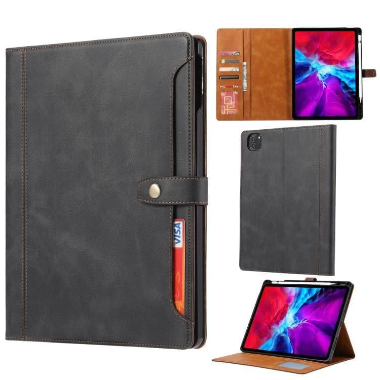 Calf Texture Double Fold Clasp Horizontal Flip Leather Case Cover with Photo Frame & Holder & Card Slots & Wallet For Apple iPad Pro 11 inch (2020) (Black)