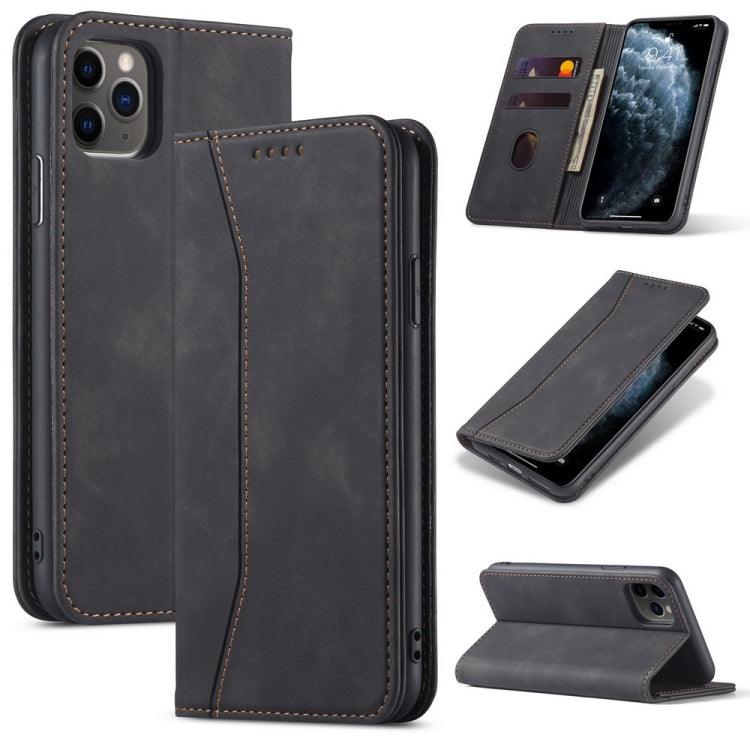 Skin-feel Texture Magnetic Dual-Fold Horizontal Flip Leather Case Cover with Holder & Card Slots & Wallet For iPhone 11 Pro (Black)