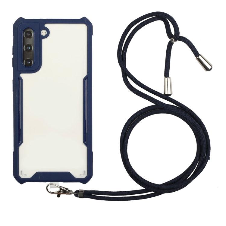 Samsung Galaxy S21 5G Shockproof Case Cover with Neck Lanyard (Dark Blue)