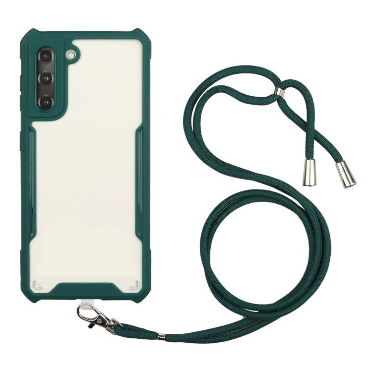 Samsung Galaxy S21+ 5G Shockproof Case Cover with Neck Lanyard (Dark Green)