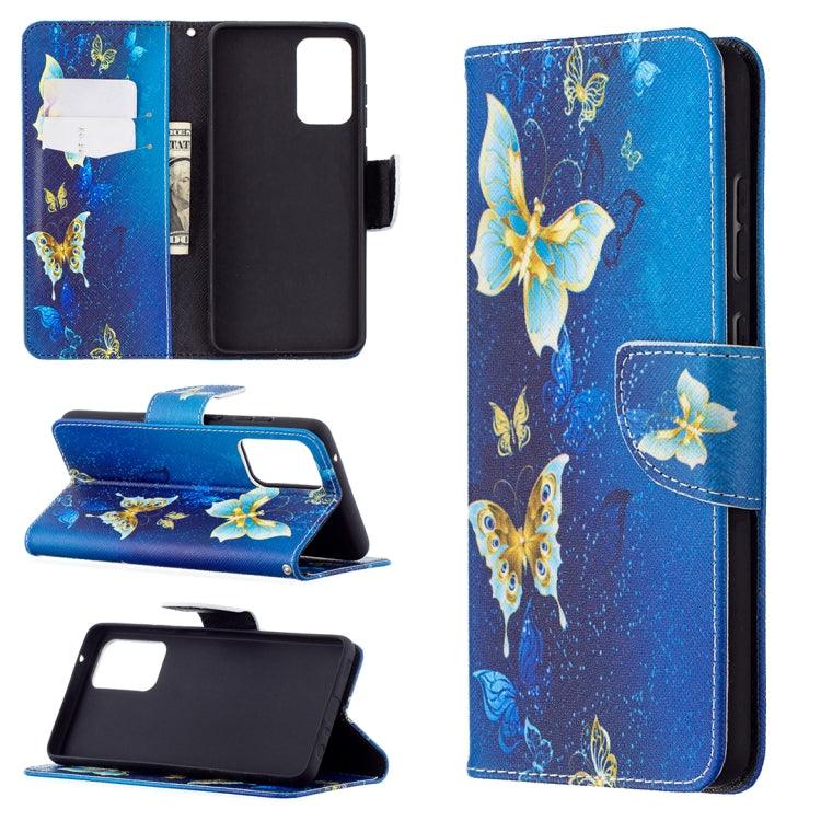 Samsung Galaxy A72 4G / 5G Colored Drawing Pattern Horizontal Flip Leather Case Cover with Holder & Card Slots & Wallet (Blue Butterfly)