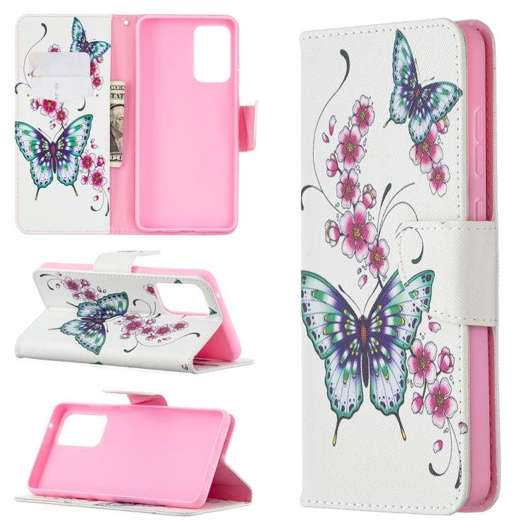Samsung Galaxy A72 4G / 5G Colored Drawing Pattern Horizontal Flip Leather Case with Holder & Card Slots & Wallet (Two Butterflies)